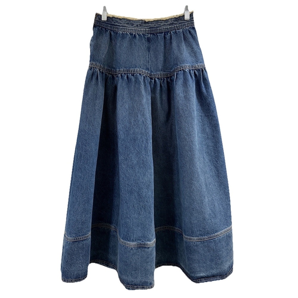 Ulla Johnson Astrid Denim Midi Skirt NWOT Retail $530 Frayed Waist Indigo Boho 4 - Picture 5 of 13